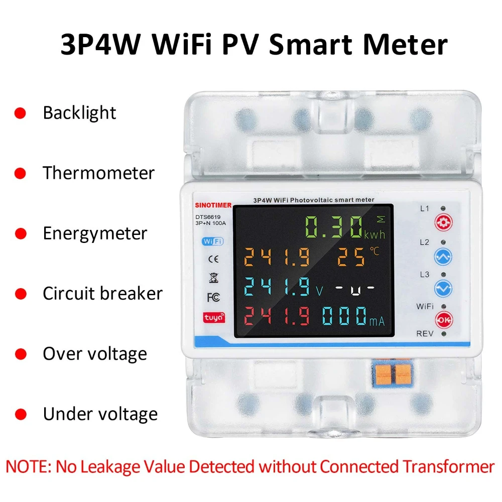 SINOTIMER DTS6619 3 Phase WiFi Smart Circuit Breaker Bidirectional Energy Power kWh Meter Over Under Voltage Protector Relay Switch Current Limit - Image 3