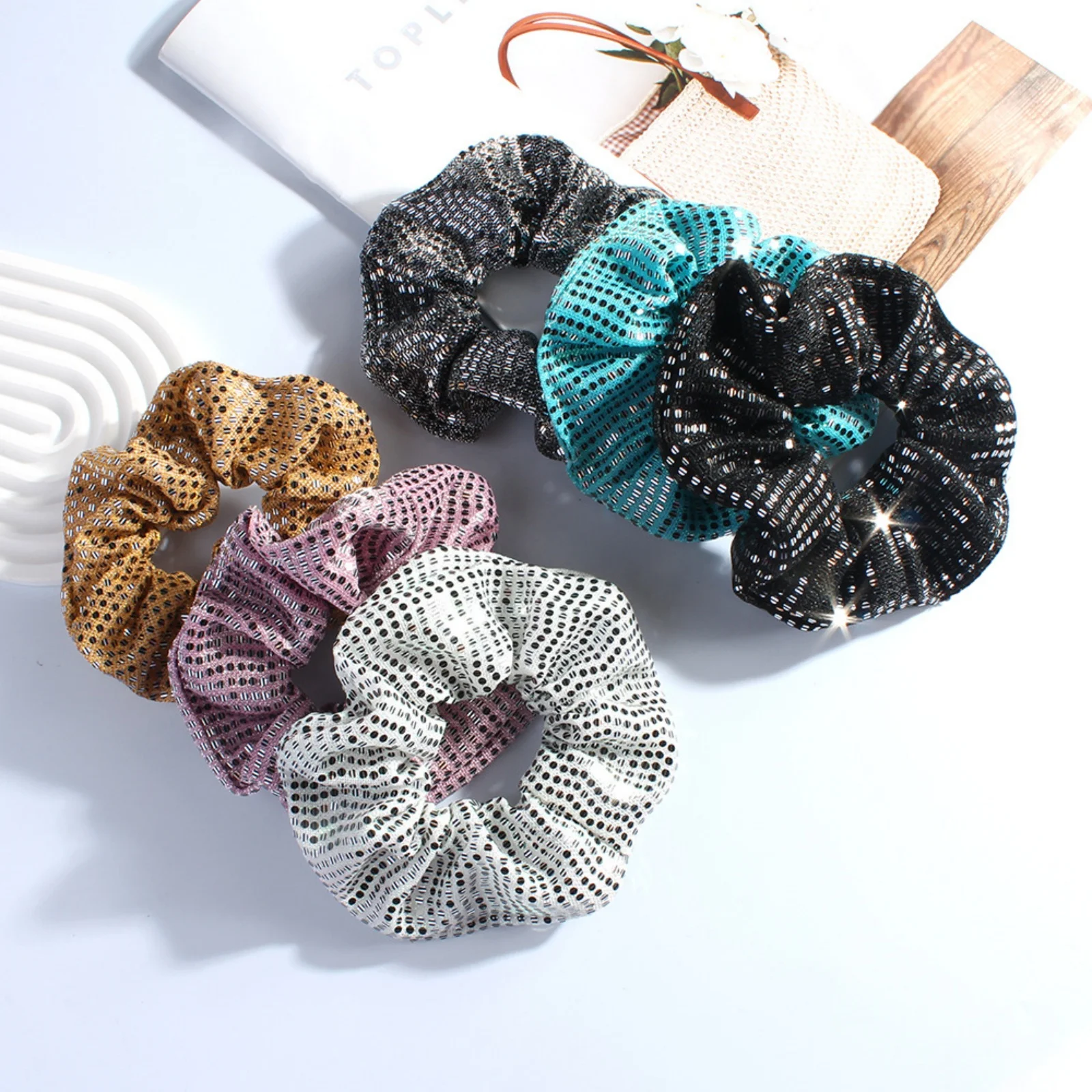 1PC Multi - Color Sequin Mesh Hair Ties, Shiny Scrunchies, Stylish Hair Accessories for Women, Great for Any Occasion