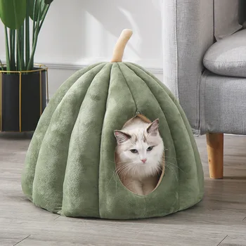 Warm Cat Cave Bed Pumpkin Hooded Dog Bed Kennel Warming Cuddler Sleeping House Cushion for Small Cats Dogs Puppy Kitten Rabbit 3