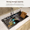 Stainless Steel Waterfall Kitchen Sink Extra Large Single Slot Golden Sinks Digital Display Faucet Set Cup Washer 4