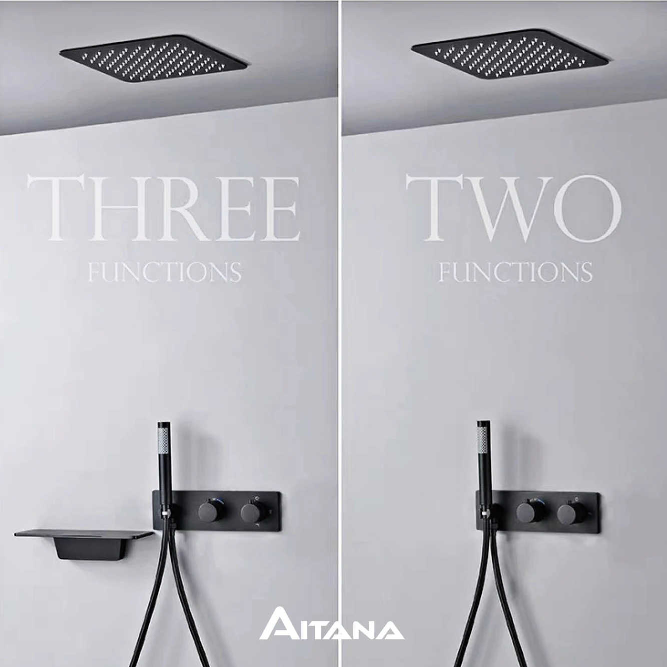Système de douche thermostatique au plafond, salle de bains moderne en laiton noir, robinet cascade mural à 3 fonctions pour eau froide et chaude 1 Système de douche thermostatique au plafond, salle de bains moderne en laiton noir, robinet cascade mural à 3 fonctions pour eau froide et chaude 1