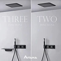 Système de douche thermostatique au plafond, salle de bains moderne en laiton noir, robinet cascade mural à 3 fonctions pour eau froide et chaude 1