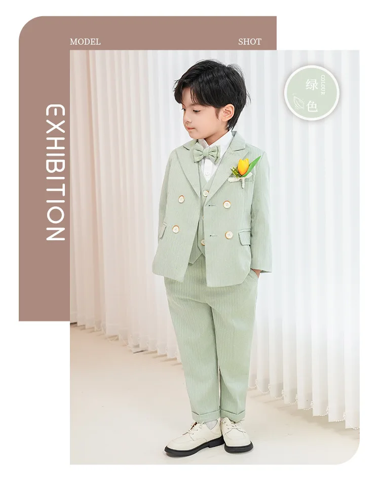 OLEKID Kinderanzug für Jungen, Hochzeitsanzug im britischen Gentleman-Stil, Weste und Hose, Klavier- und Bühnenkostüm für Jungen von 1-10 Jahren, grünes Auftrittsoutfit – Detail 10
