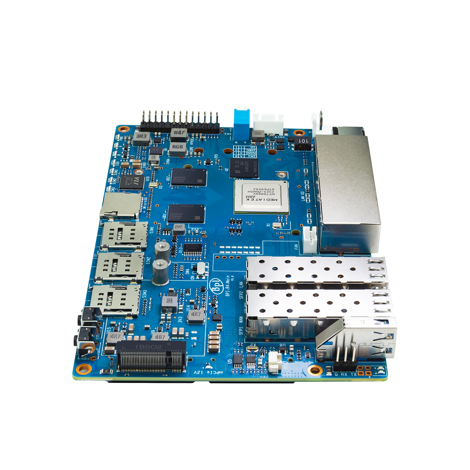 ٳ  BPI-R4 Ʈ(̽ ) MediaTek MT7988A(Filogic 880)  ھ Arm Corex-A73 4GB DDR4 8GB eMMC Openwrt  