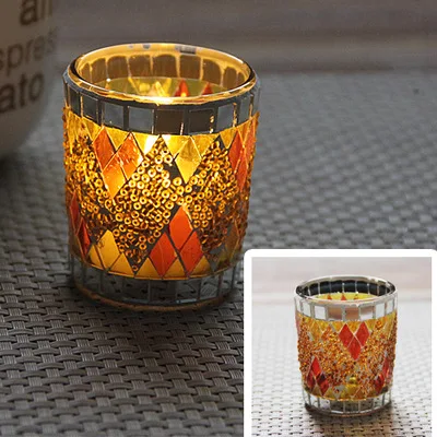 Euro Colorful Mosaic Candle Holder Cafe Home Table Dinner Decorative Candlestick Wedding Christmas Supply Candle Cup 6.2cm*5.2cm candle holders