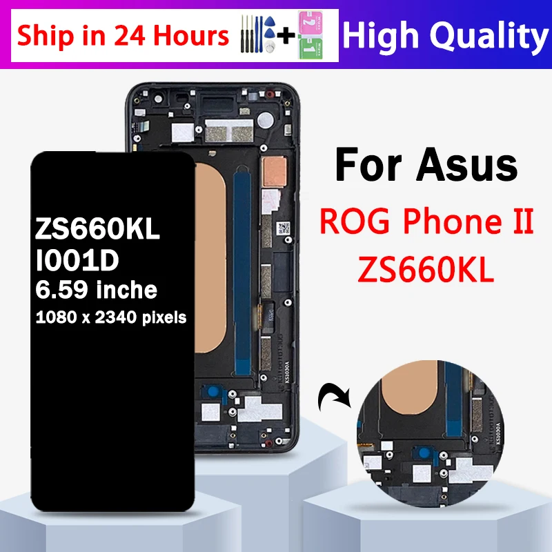 ЖК-дисплей 6,59 дюйма для Asus ROG hone II Phone2 ZS660KL, экран дисплея ASUS _ I001 + сенсорная панель, дигитайзер в сборе, замена, оригинал