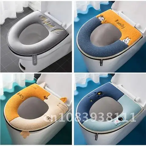 

Soft Washable Warm Winter Toilet Seat Cover Closestool Cushion with Handle Universal O-shape Bidet Mat Bathroom Supplies
