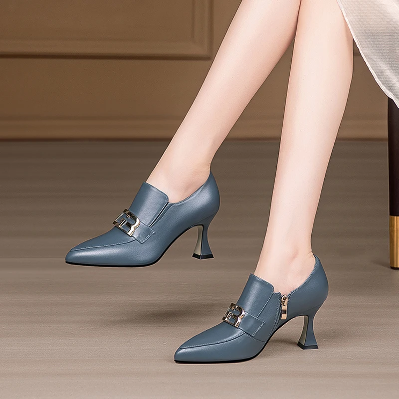 Pointed Toe Single Shoes Women Spring 2024 New Comfortable High-heeled Women's Shoes Thick Heel Small Leather Shoes Women Heels