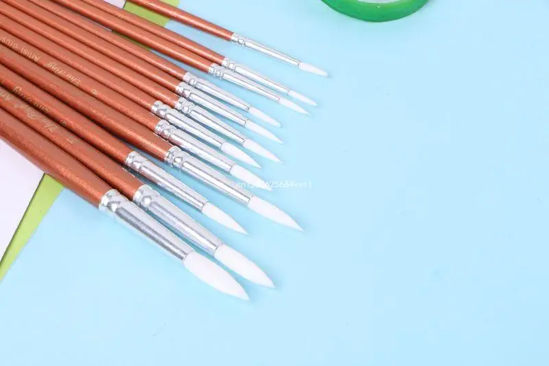 12pc 고급 붉은 진주 나무 페인트 아크릴 수채화 유화 아티스트 브러쉬 Dropship