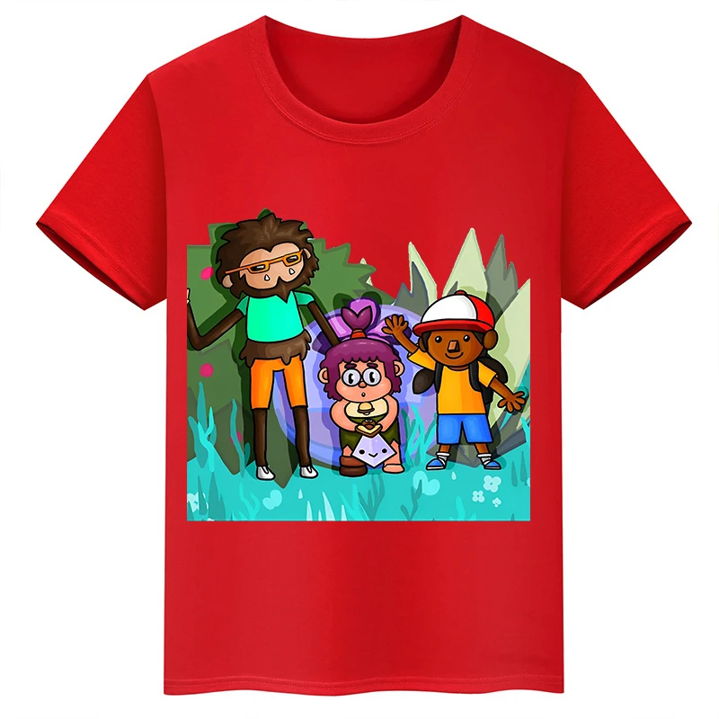 thumbnail image 1 of Camiseta de algodón roja de manga corta de verano para niños y niñas con estampado de cabeza grande de Sasquatch furtivo, 1 of 5