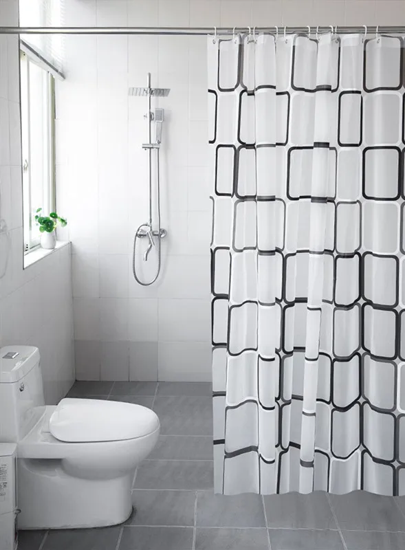 Bathroom Shower Curtains Waterproof PEVA Modern Geometric Plaid Pattern Farmhouse Home Decoration Translucent