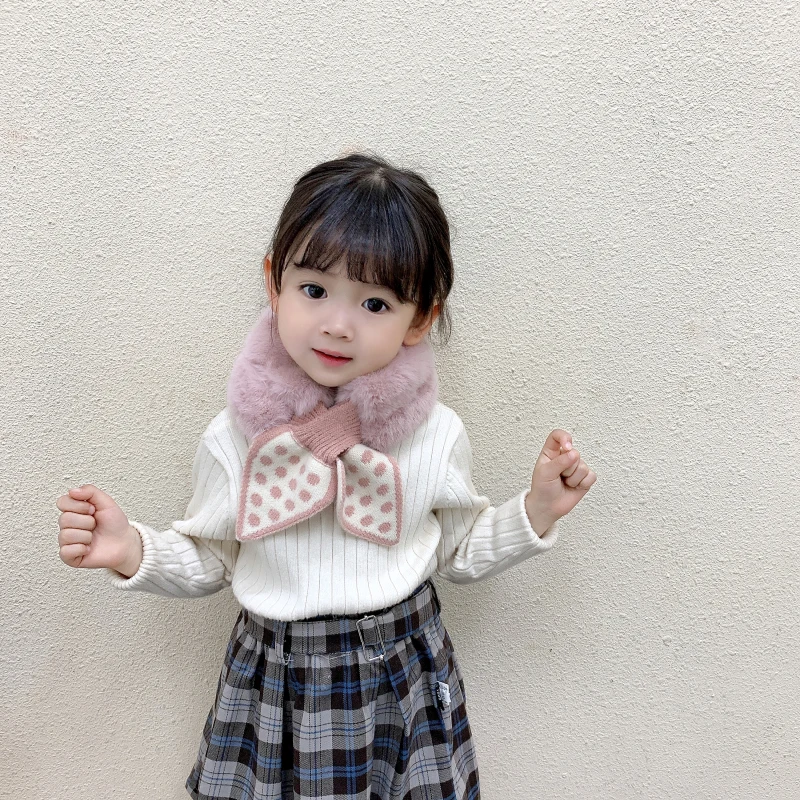 Korean Sweet Baby Scarf Imitation Rabbit Fur Winter Thick Warm Neckerchief for Princess Girl Outdoor Anti-Cold Kids Neck Cover
