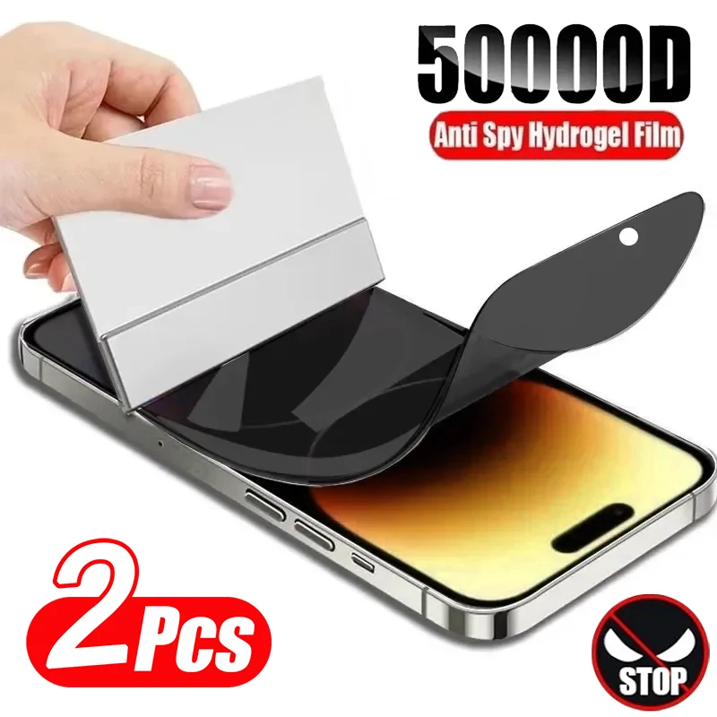 Protetor de Tela Anti-Spy Hydroge Film, Proteção de Privacidade para iPhone 11, 12, 13, 14, 15, 16 Pro Max, 15, 16 Plus, 2pcs