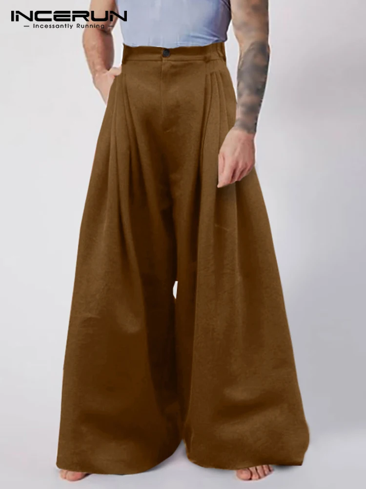 Men Fashion Casual Pantalons Solid All-match Simple Male Baggy High Waist Trousers Drop Crotch Long Pants S-5XL