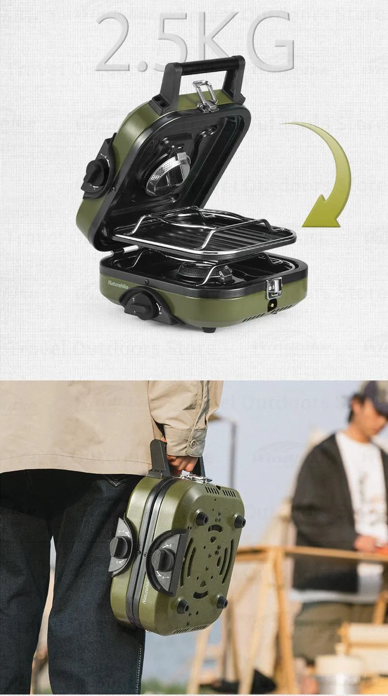 Naturehike Camping-Gasherd, 1700 W, zwei Burgerköpfe, ultraleichter tragbarer Folk-Herd, Picknick-Grill im Freien, mit Antihaft-Bratpaneel – Detail 7