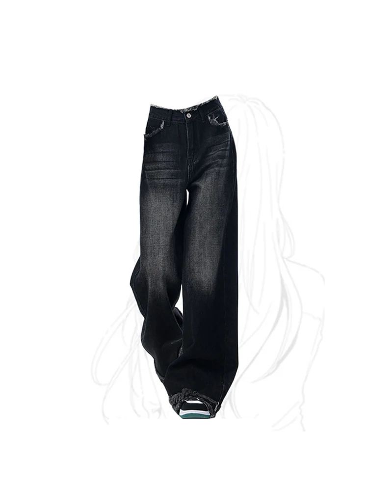 

Women's Gothic Black Jeans Harajuku Emo 2000s Vintage Oversize High Waist Denim Pants 90s Y2k Baggy Wide Cowboy Trousers Clothes