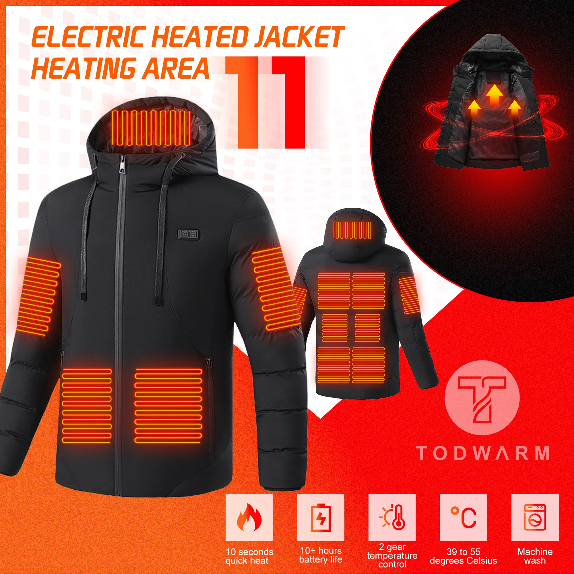 Heated Jacket Winter Motorcycle Jacket USB Electric Heating Hooded Camping Warm Heated Clothe heated jacket