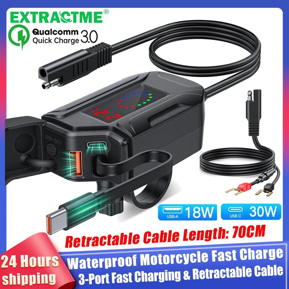 Anchtek Waterproof Motorcycle Charger Adapter with USB PD Quick Charge 3.0 and Switch
