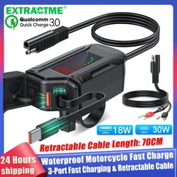 Anchtek Waterproof Motorcycle Charger Adapter with USB PD Quick Charge 3.0 and Switch (30W PD 18W USB - A)