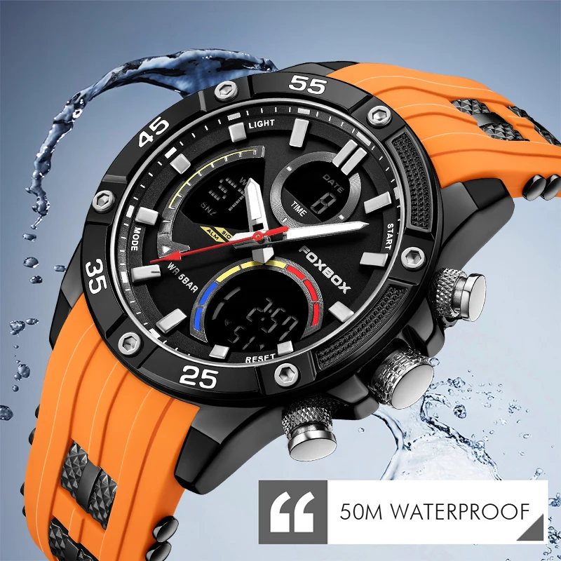 Top Brand LIGE New Men LCD Digital Display Quartz Wristwatch Silicone Strap Waterproof Man Clock Sports Fashion Male Watches