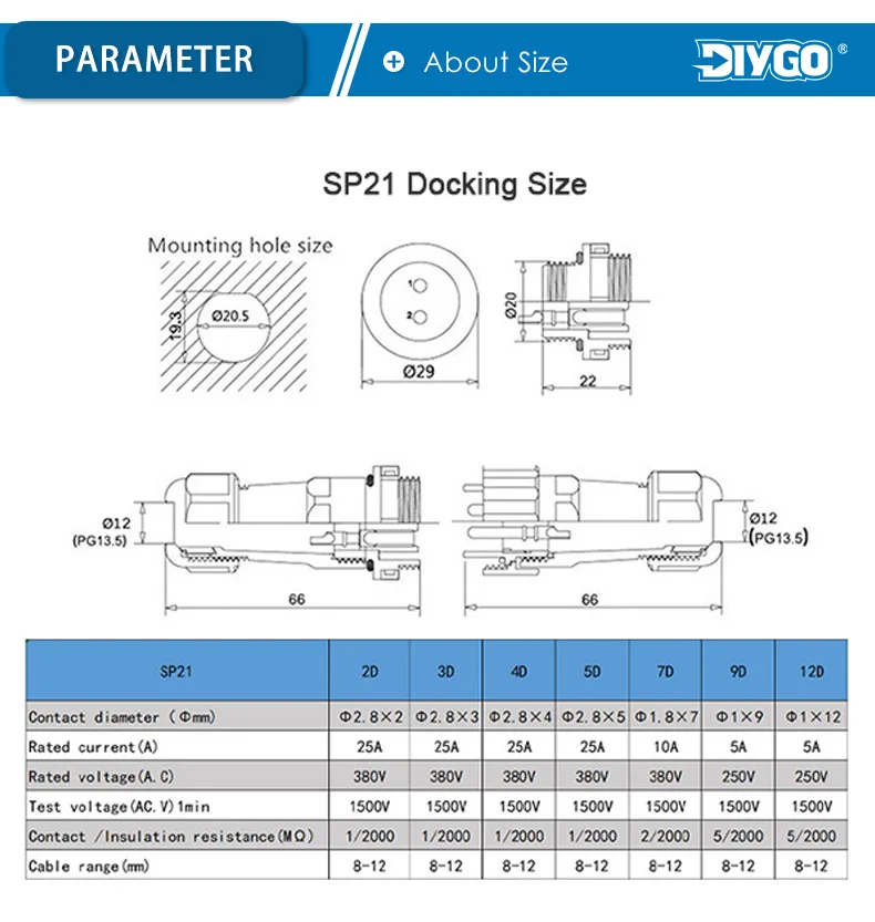 SP21 IP68 Docking Typ Elektrische Wasserdichte Stecker 2Pin-12Pin schweißen steckdose Power Kabel Luftfahrt Draht Stecker DIY GEHEN – Detail 9