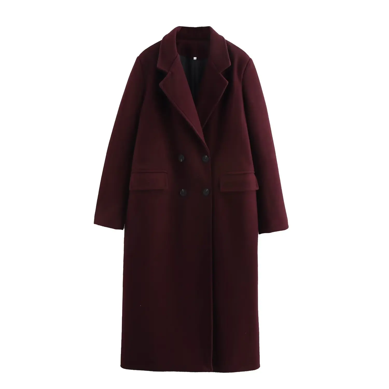 Women Turn-Down Collar Long Sleeved Double Breasted Overcoat Female Autumn Winter Solid Long Coat High Street Casual Wool Coat