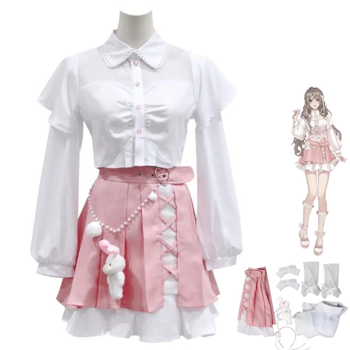 

Anime Game Moon Shadow Villa Pink Anna Cosplay Costume Princess Skirt Shirt Skirt Woman Sexy Kawaii Carnival Halloween Suit