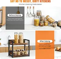 Étagère épices bois deux niveaux gain place organiseur multifonction plan travail cuisine station café rangement assaisonnements accessoires café ustensiles cuisine plans domestiques maison 4