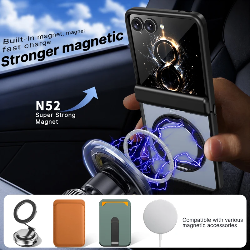Shockproof Magnetic Transparent Protective Case with Folding Ring Stand and Hinge Protection