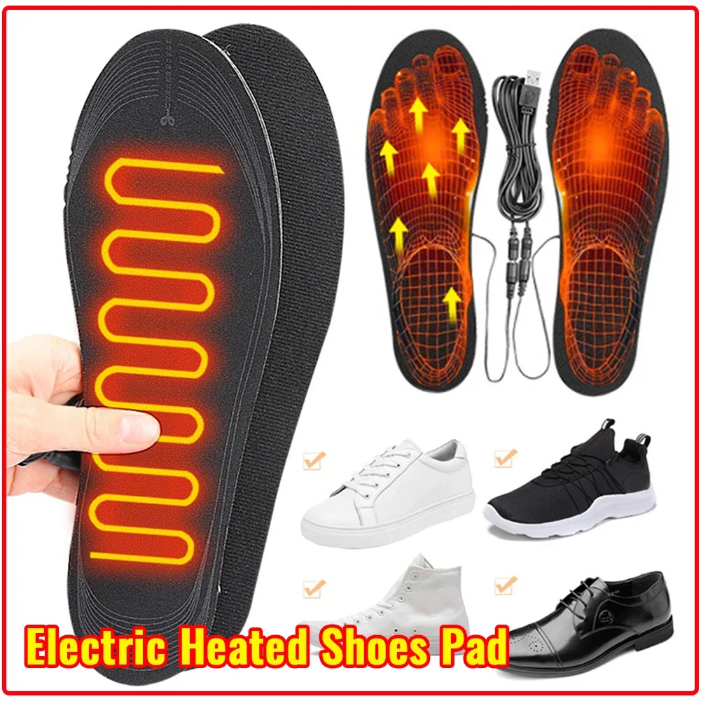 USB Heated Shoe Insoles Electric Heated Shoes Pad Cuttable Rechargeable Foot Warmer Washable for Winter Camping Fishing