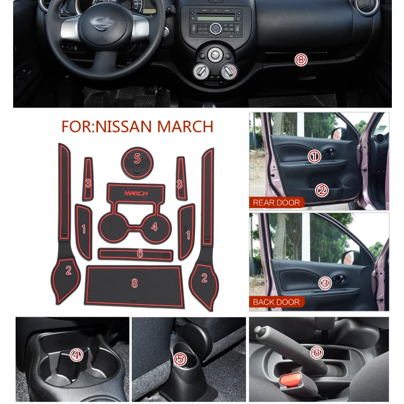 Antypoślizgowa mata maty do schowków dla Nissan March 2010 - 2015 bez drzwi przesuwne podkładka gumowa podstawka akcesoria do wnętrz samochodowych