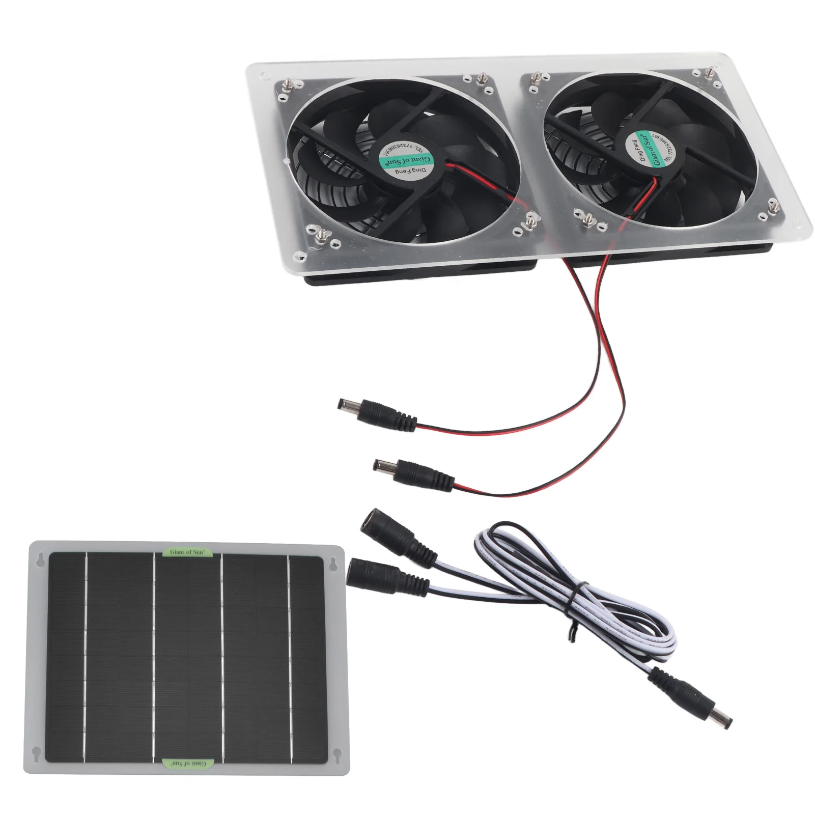 20W Solar Fan Kit With Dual Exhaust Fans | Solar Panel Ventilation For Greenhouse, Shed, Chicken Coop, Dog House