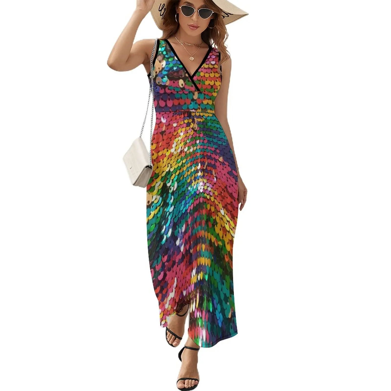 

SEQUINS MULTICOLOR TEXTURE PATTERN Sleeveless Dress dresses for womens purple dress beach outfits for women women clothes