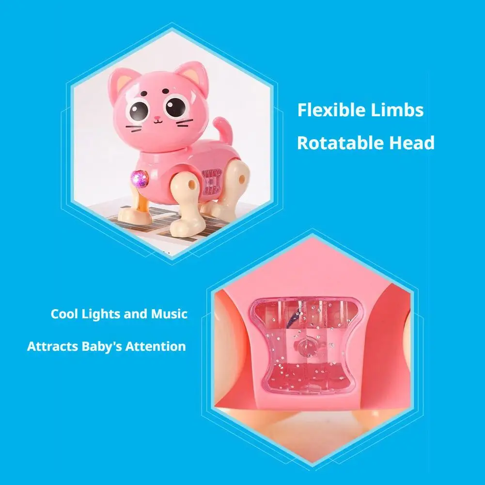 Smart Electric Pink Cat Toy for Boys Girls Interactive Walking Kitten Robot with Colorful Flashing Lights and Sound Effect