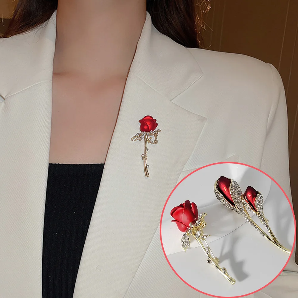 

Романтическая брошь в виде красной розы, модный металлический набор бриллиантов, броши в форме цветка, женская одежда, заколки на лацкан, ювелирные изделия, подарки на день Святого Валентина