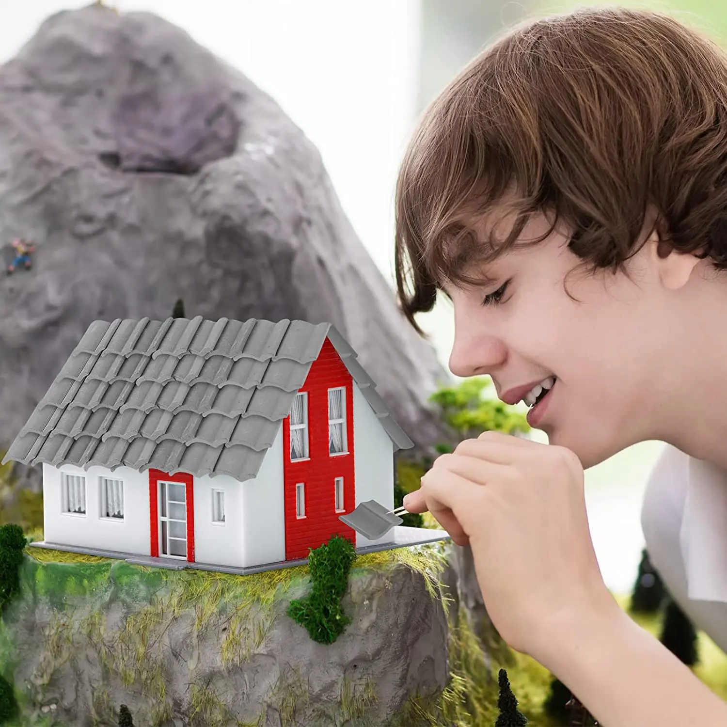 200Pcs Roof Tiles Building Set Miniature Tiles Mini Dollhouse Shingles Fake Tile Landscape Garden Diorama Roofing 3