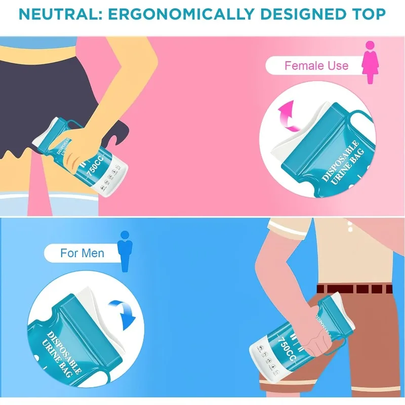 Single 750ml Urine Bag 10PCS for Elderly Women and Boys