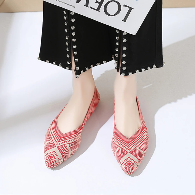 Spring Women Flats 2022 New Shoes Woman Casual Loafers Knitting Breathable Soft Slip-on Flat Breathable Soft Ladies Ballet Flats