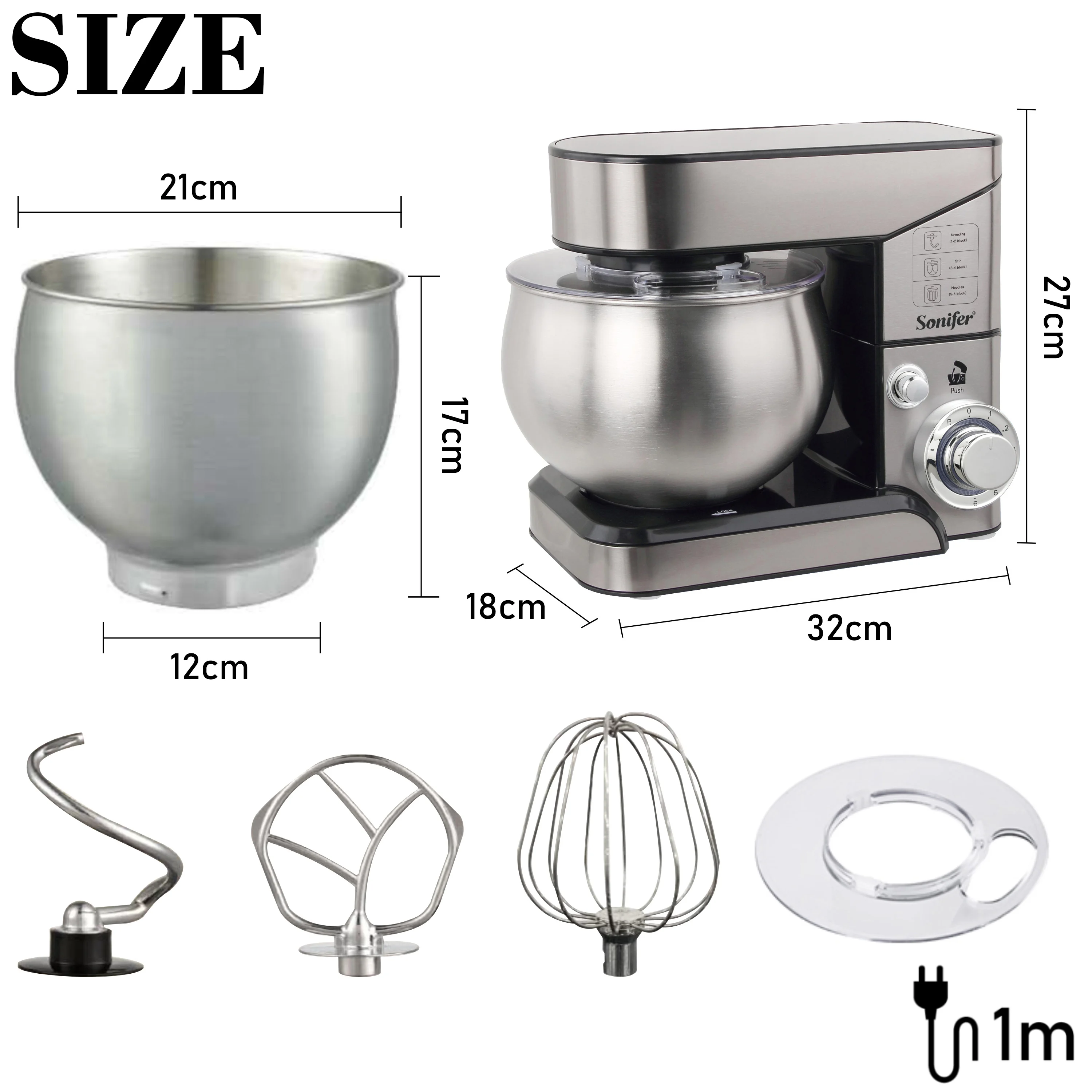 5L Stand Mixer Kitchen Aid Food Blender Cream Whisk Cake Dough Mixers With Bowl Stainless Steel Chef Machine Charm Sonifer 6