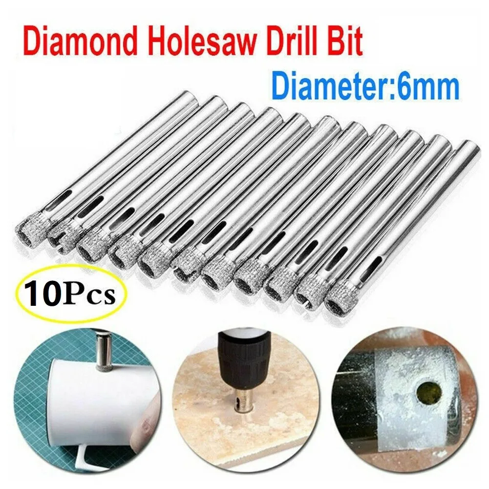 10Pcs/lot 6mm Diamond Coated Core Hole Saw Drill Bits Glass Tile Ceramic Tool Diamond Tipped Hole Saw For Porcelain Marble