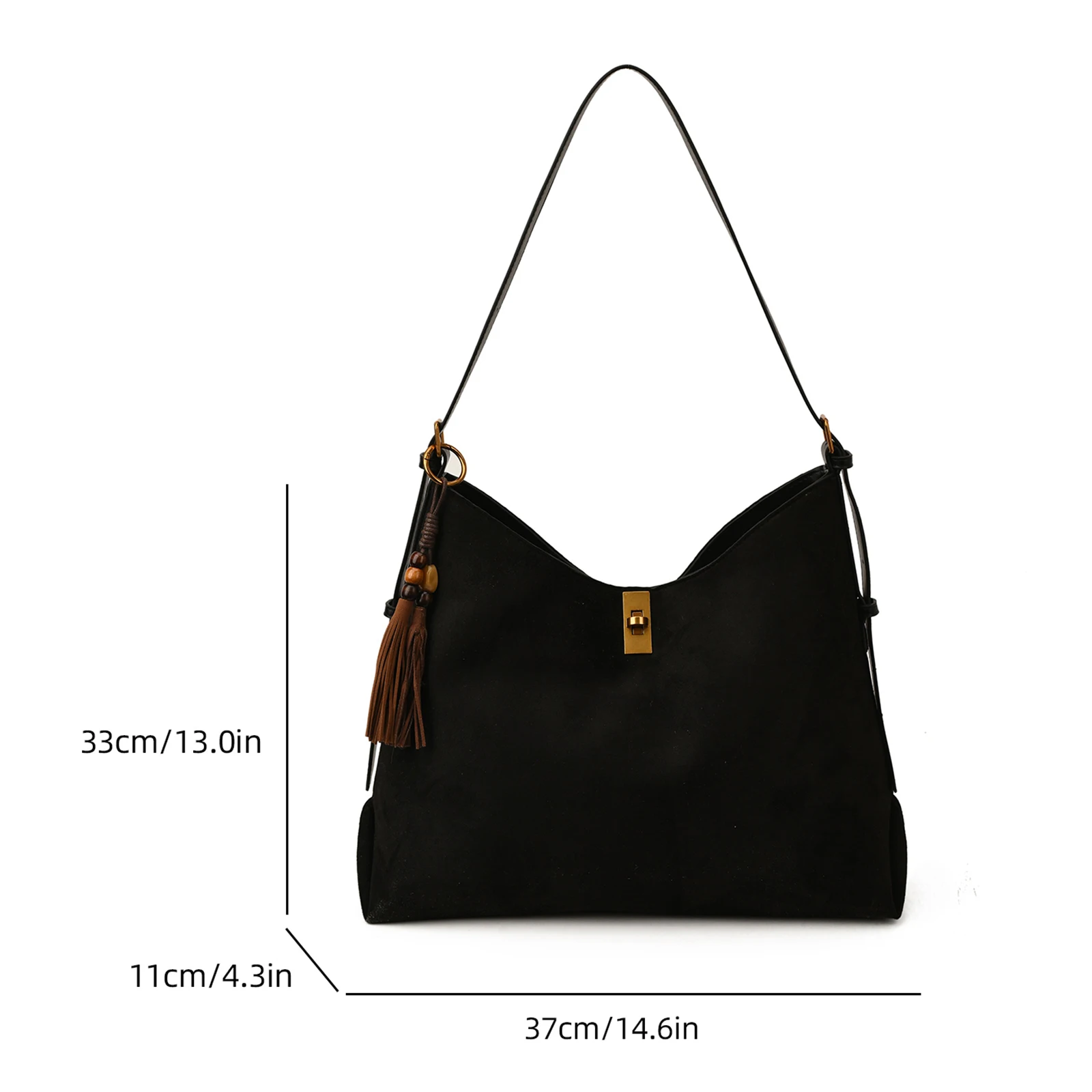 Women Faux Suede Handbag Vintage Underarm Bag Large Bucket Bags for Work Shopping Travel Daily