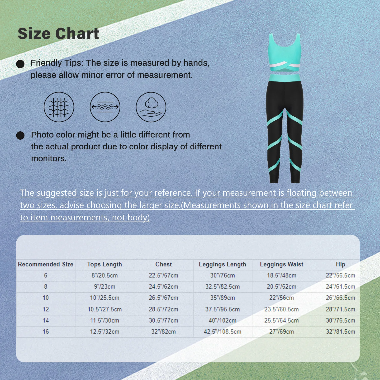 Description Picture 2 of itemKids Girls Gymnastics Outfits Sports Set Children Athletic Suits Sleeveless Top with Skinny Pants for Yoga Workout Fitness Gym