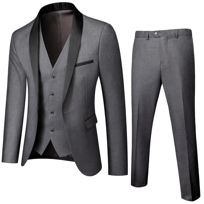 

Wedding Eveing Dress 3 Pieces Jacket+Pants+Vest Men Suit Set Slim Fit Tuxedo Male Blazer Customized British Style Bride Clothing