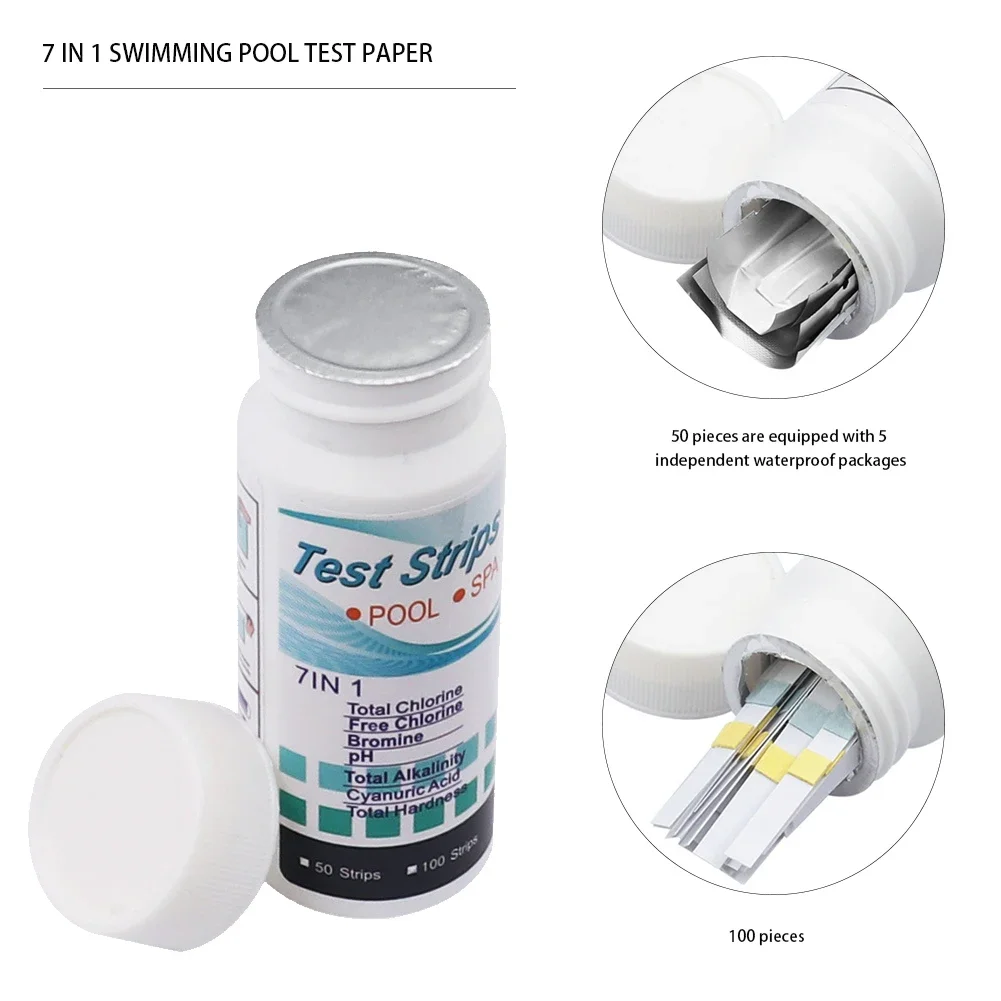 7-in-1 Chlorine PH Test Strips SPA Swimming Pool Water Test Paper Residual Chlorine PH Value Alkalinity Hardness Strip ph indicator test strips