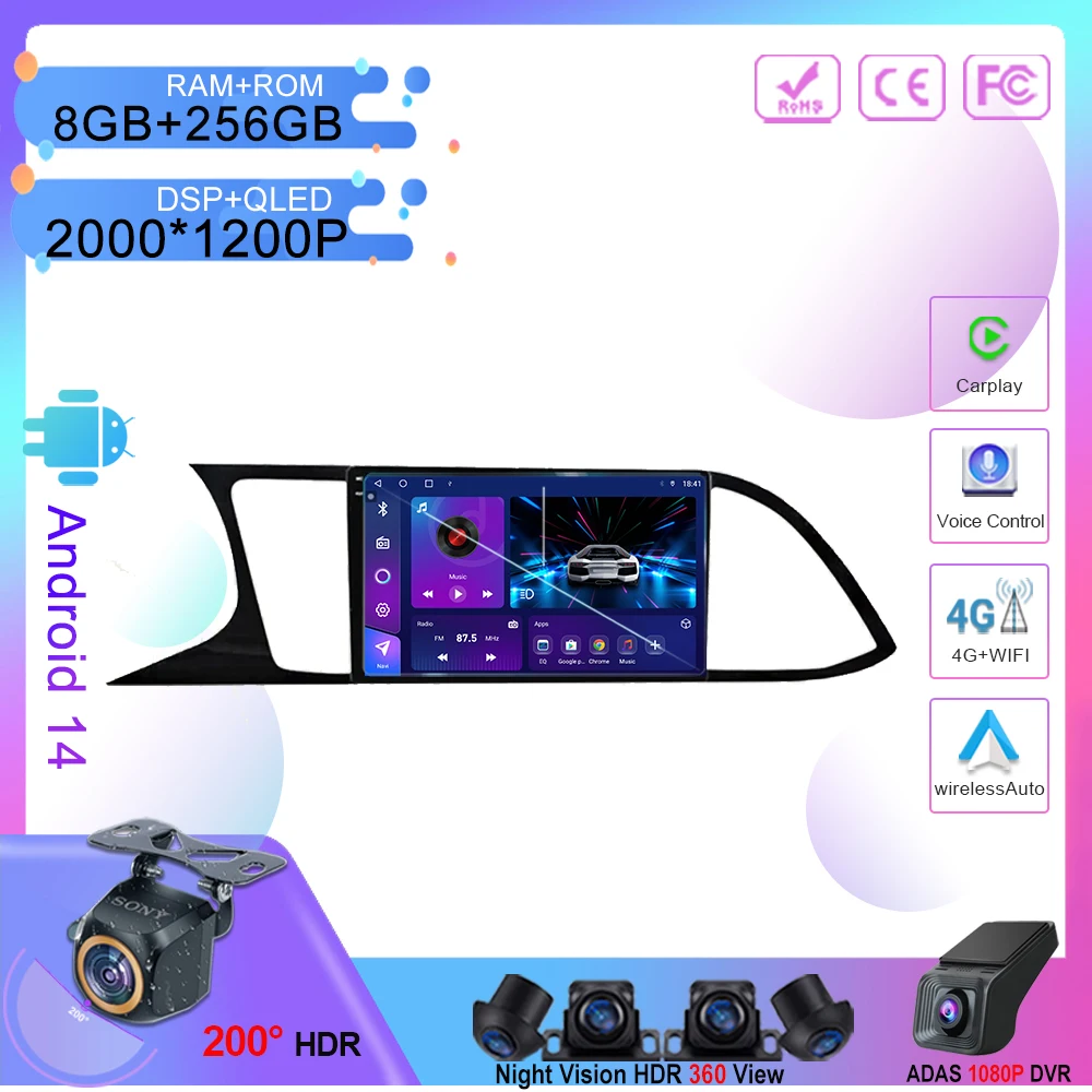 

Android 13 Car Radio Multimedia Player for Seat Leon MK3 2012 - 2018 Auto GPS Navigation No 2din DVD QLED Screen Dash Cam 7862