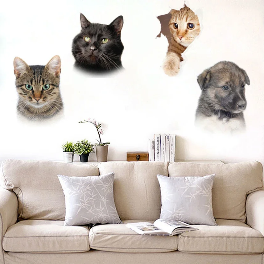 Kitten Wall Stickers Toilet Wall Stickers Toilet Stickers Vinyl Stickers 3D Cute Cat Bathroom Decor