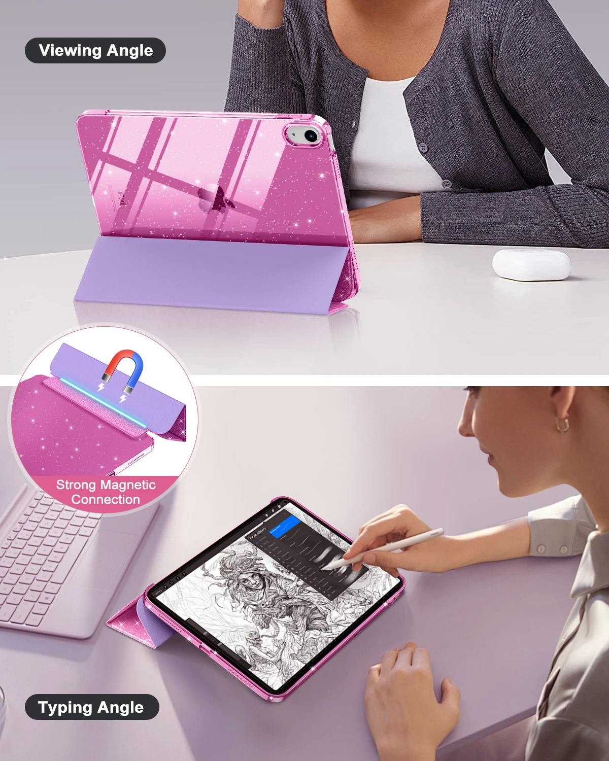 Sparkly Slim Stand Glitter Case with Shiny Clear Back