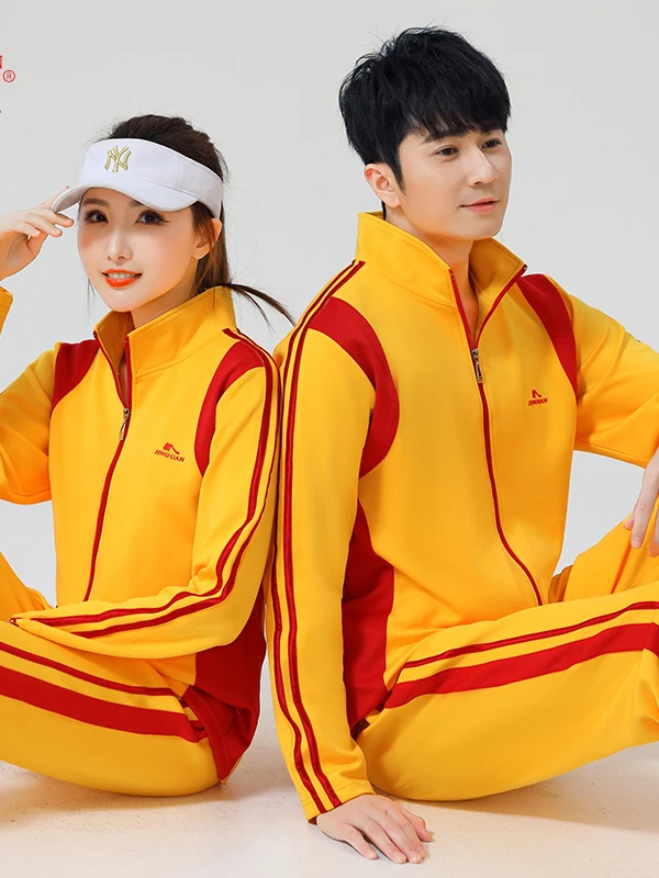  봄 신상 남녀공용 레드 스포츠 슈트 대형 사이즈 스퀘어 댄스 피트니스 체조복 통기성 땀 흡수 빠른 건조 초경량 긴팔 오픈 가디건