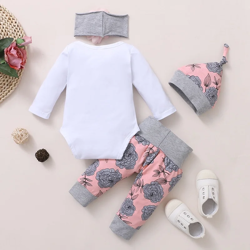 4PCS Baby Girl Romper & Rose Pants Set 2