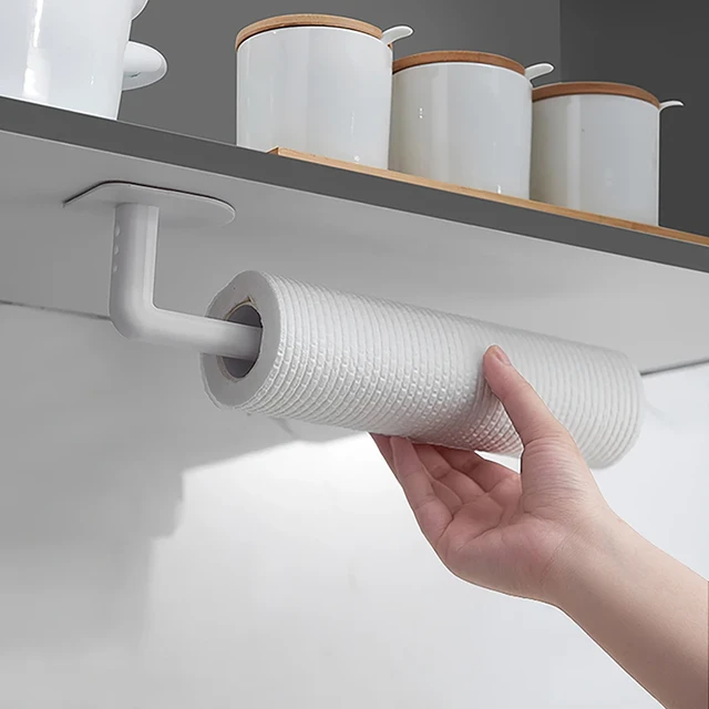 Punch-free Paper Towel Holder Plastic Self Adhesive Kitchen Under Cabinet  Roll Rack White Bathroom Wall-mounted Tissue Hanger - AliExpress